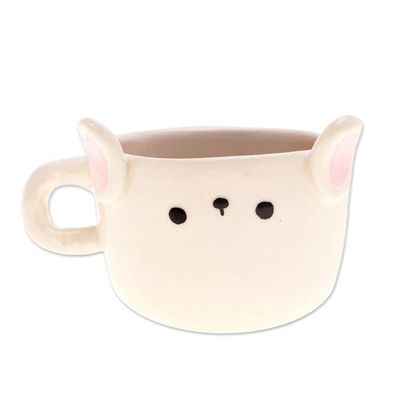 Alternate image for Thai Handcrafted Animal-Themed Ceramic Bunny Espresso Cup Bunny Demitasse