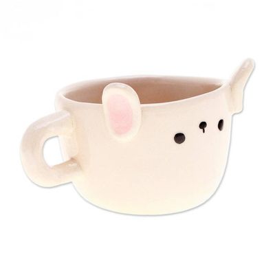 Alternate image for Thai Handcrafted Animal-Themed Ceramic Bunny Espresso Cup Bunny Demitasse