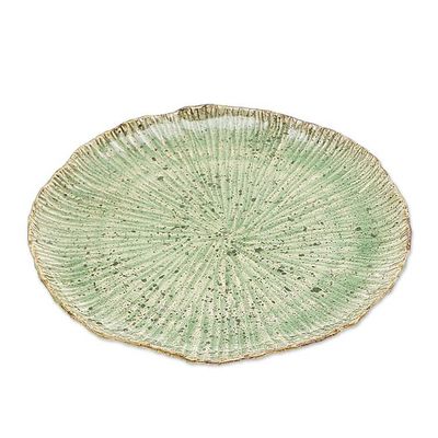 Alternate image for Lotus-Inspired Speckled Green Celadon Ceramic Dinner Plate Lotus Table