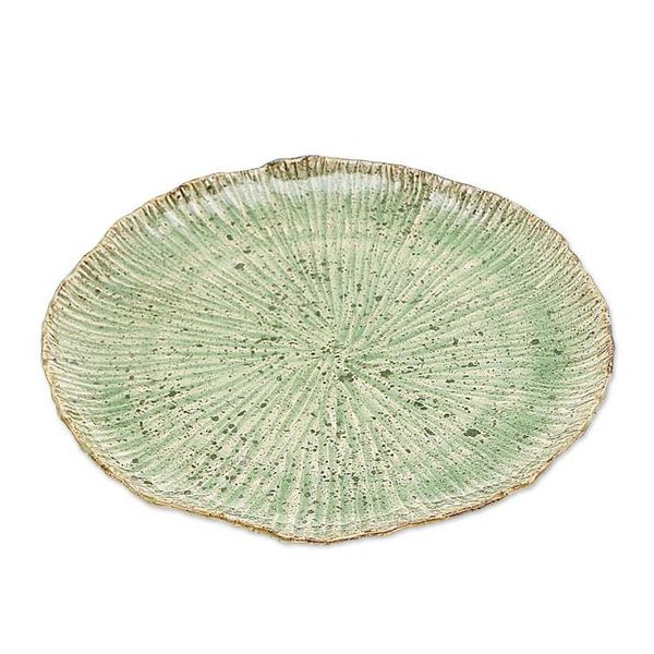 Alternate image for Lotus-Inspired Speckled Green Celadon Ceramic Dinner Plate Lotus Table