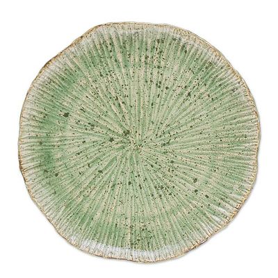 Alternate image for Lotus-Inspired Speckled Green Celadon Ceramic Dinner Plate Lotus Table