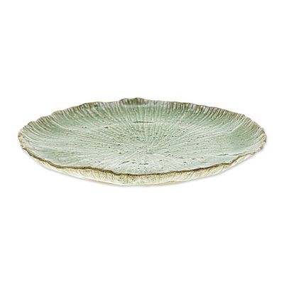 Alternate image for Lotus-Inspired Speckled Green Celadon Ceramic Dinner Plate Lotus Table