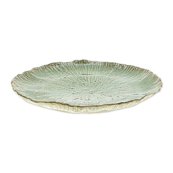 Alternate image for Lotus-Inspired Speckled Green Celadon Ceramic Dinner Plate Lotus Table
