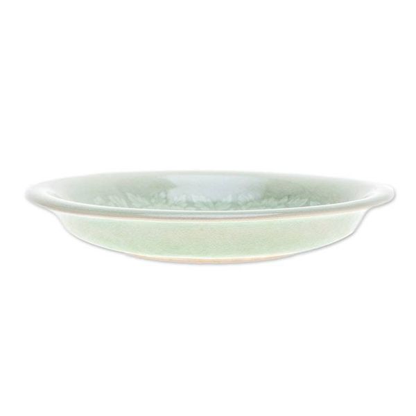Alternate image for Floral Green Ceramic Luncheon Plate with Crackled Finish Wealthy Peony