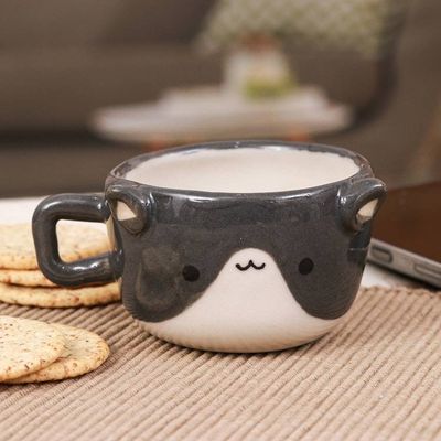 Alternate image for Thai Animal-Themed Ceramic Grey White Cat Espresso Cup Feline Demitasse