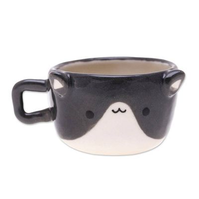 Alternate image for Thai Animal-Themed Ceramic Grey White Cat Espresso Cup Feline Demitasse