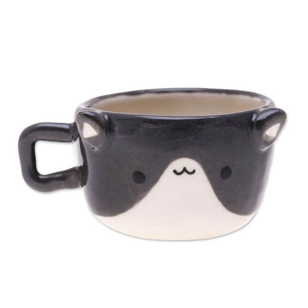 Alternate image for Thai Animal-Themed Ceramic Grey White Cat Espresso Cup Feline Demitasse