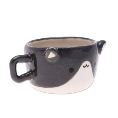 Alternate image for Thai Animal-Themed Ceramic Grey White Cat Espresso Cup Feline Demitasse