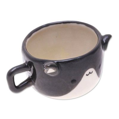 Alternate image for Thai Animal-Themed Ceramic Grey White Cat Espresso Cup Feline Demitasse