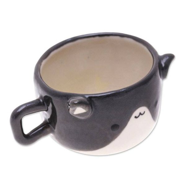 Alternate image for Thai Animal-Themed Ceramic Grey White Cat Espresso Cup Feline Demitasse