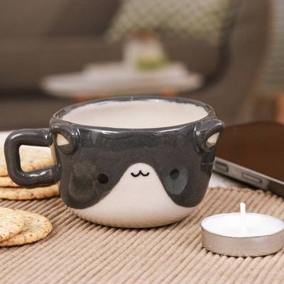 Alternate image for Thai Animal-Themed Ceramic Grey White Cat Espresso Cup Feline Demitasse