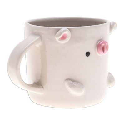 Alternate image for Handmade 9 oz Ceramic Piglet Mug with Glossy Finish Piglet Morning
