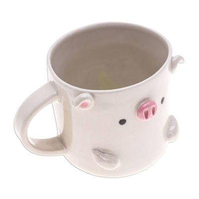 Alternate image for Handmade 9 oz Ceramic Piglet Mug with Glossy Finish Piglet Morning