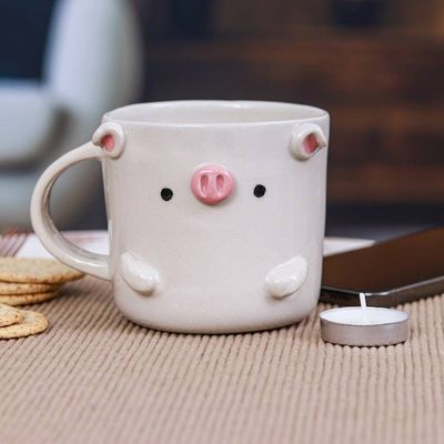 Alternate image for Handmade 9 oz Ceramic Piglet Mug with Glossy Finish Piglet Morning