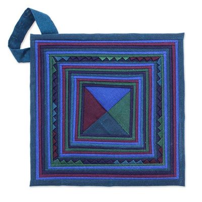 Alternate image for 2 Cotton Blend Trivets with Lisu Hill Tribe Applique Work Lisu Cooking in Blue