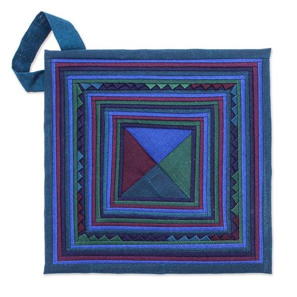 Alternate image for 2 Cotton Blend Trivets with Lisu Hill Tribe Applique Work Lisu Cooking in Blue