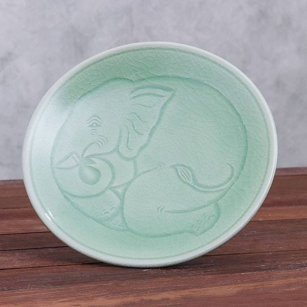 Alternate image for Elephant Motif Handcrafted Thai Celadon Dessert Plate Sleeping Elephant