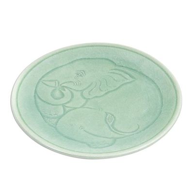 Alternate image for Elephant Motif Handcrafted Thai Celadon Dessert Plate Sleeping Elephant
