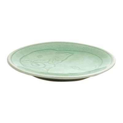 Alternate image for Elephant Motif Handcrafted Thai Celadon Dessert Plate Sleeping Elephant