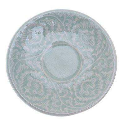 Alternate image for Celadon Ceramic Cup and Saucer Set from Thailand Pair Tea Flowers