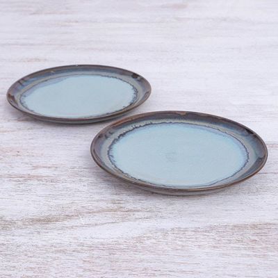 Alternate image for Hand Made Indigo Ceramic Salad Plates Pair Blue Crush
