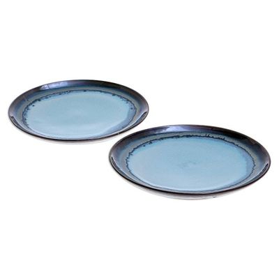 Alternate image for Hand Made Indigo Ceramic Salad Plates Pair Blue Crush