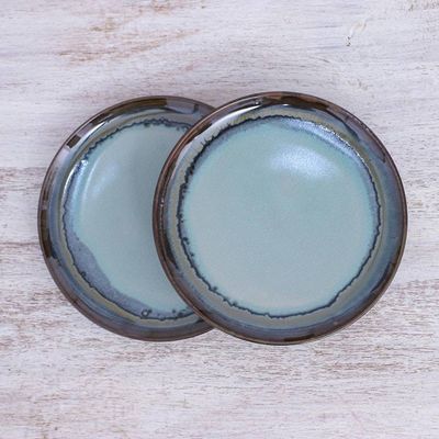 Alternate image for Hand Made Indigo Ceramic Salad Plates Pair Blue Crush
