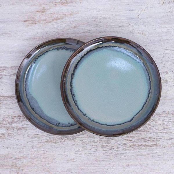 Alternate image for Hand Made Indigo Ceramic Salad Plates Pair Blue Crush