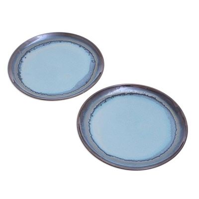 Alternate image for Hand Made Indigo Ceramic Salad Plates Pair Blue Crush