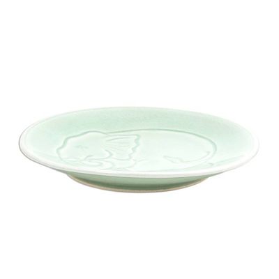 Alternate image for Elephant Motif Handcrafted Thai Celadon Ceramic Salad Plate Sleeping Elephant