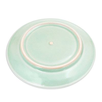Alternate image for Elephant Motif Handcrafted Thai Celadon Ceramic Salad Plate Sleeping Elephant