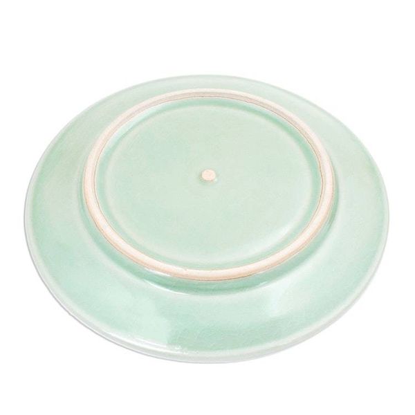 Alternate image for Elephant Motif Handcrafted Thai Celadon Ceramic Salad Plate Sleeping Elephant