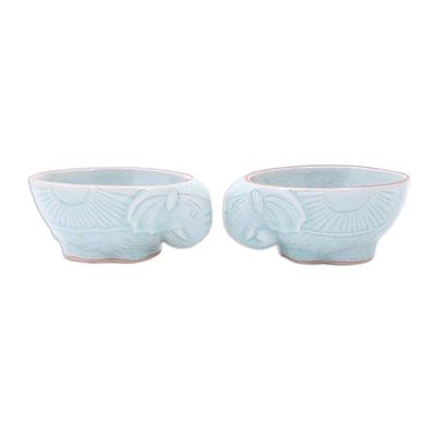 Alternate image for Aqua Elephant Motif Celadon Bowls Pair Elephant Companion in Aqua