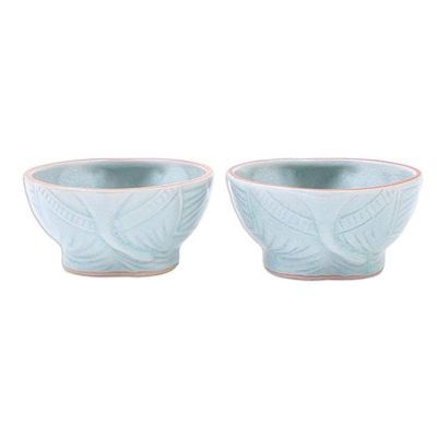 Alternate image for Aqua Elephant Motif Celadon Bowls Pair Elephant Companion in Aqua