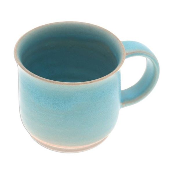 Alternate image for Thai Handmade Turquoise Blue and Brown Pottery Mug Earth and Sky
