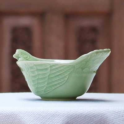 Alternate image for Hand Crafted Celadon Ceramic Chicken Bowl from Thailand Chiang Mai Chicken