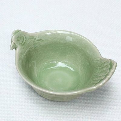 Alternate image for Hand Crafted Celadon Ceramic Chicken Bowl from Thailand Chiang Mai Chicken