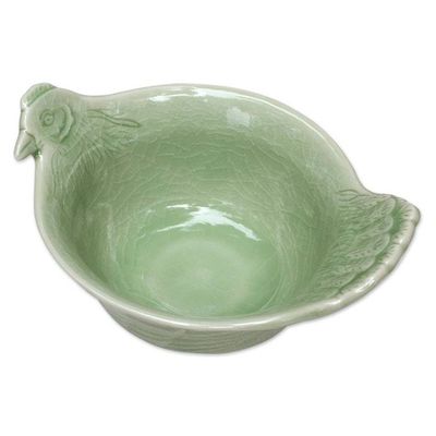 Alternate image for Hand Crafted Celadon Ceramic Chicken Bowl from Thailand Chiang Mai Chicken