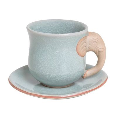 Alternate image for Aqua Celadon Cup and Saucer with Elephant Motif Elephant Gaze
