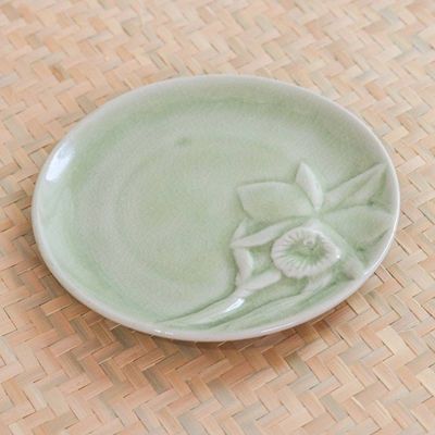 Alternate image for Green Floral Celadon Ceramic Dessert Plate Lanna Orchid