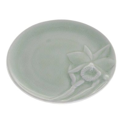 Alternate image for Green Floral Celadon Ceramic Dessert Plate Lanna Orchid