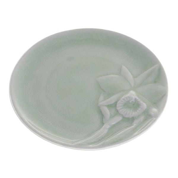 Alternate image for Green Floral Celadon Ceramic Dessert Plate Lanna Orchid