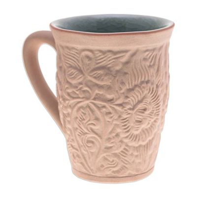 Alternate image for Ceramic Floral and Leaf Mug with Crackled Celadon Accents Thai Flora