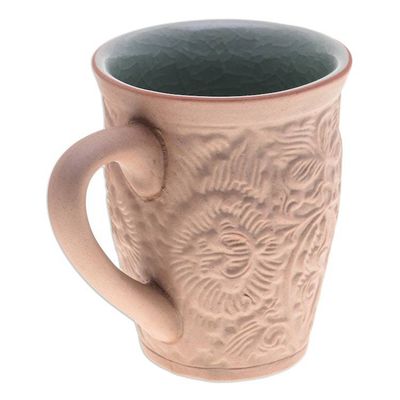 Alternate image for Ceramic Floral and Leaf Mug with Crackled Celadon Accents Thai Flora