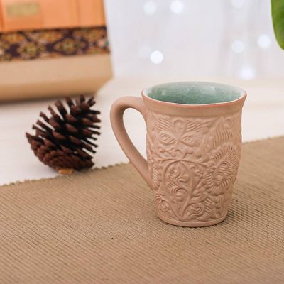 Alternate image for Ceramic Floral and Leaf Mug with Crackled Celadon Accents Thai Flora