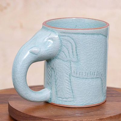 Alternate image for Hand Crafted Celadon Ceramic Elephant Mug Calming Cup