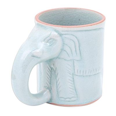 Alternate image for Hand Crafted Celadon Ceramic Elephant Mug Calming Cup