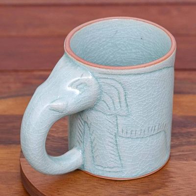 Alternate image for Hand Crafted Celadon Ceramic Elephant Mug Calming Cup