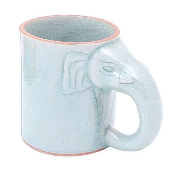 Alternate image for Hand Crafted Celadon Ceramic Elephant Mug Calming Cup