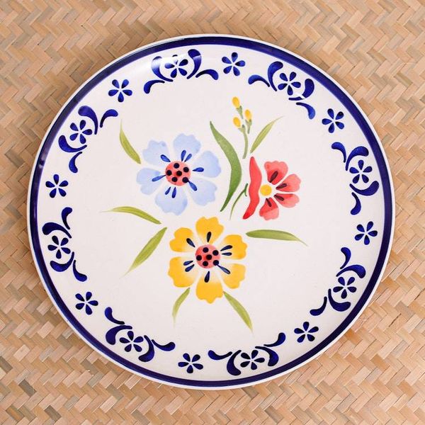 Alternate image for Artisan Crafted Floral Ceramic Plate Primrose Path in Blue